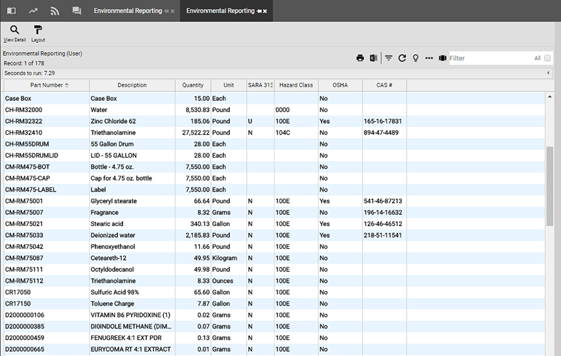 Environmental report in DEACOM ERP software